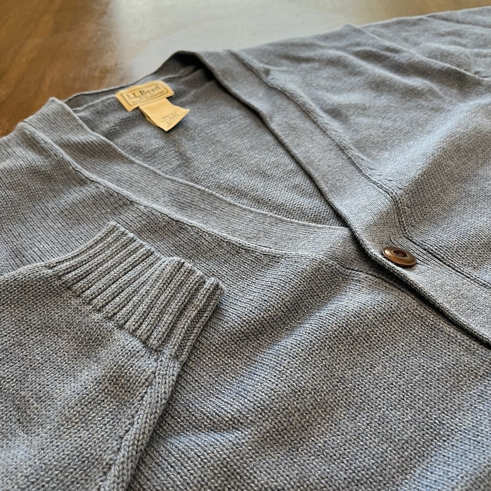 LL Bean Cardigan 100% Cotton Sweater Mens Large Blue KU38
